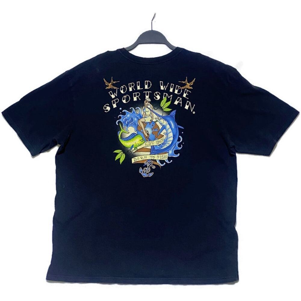 Born To Fish T-Shirt Men's Size XL Short Sleeve Black World Wide Sportsman